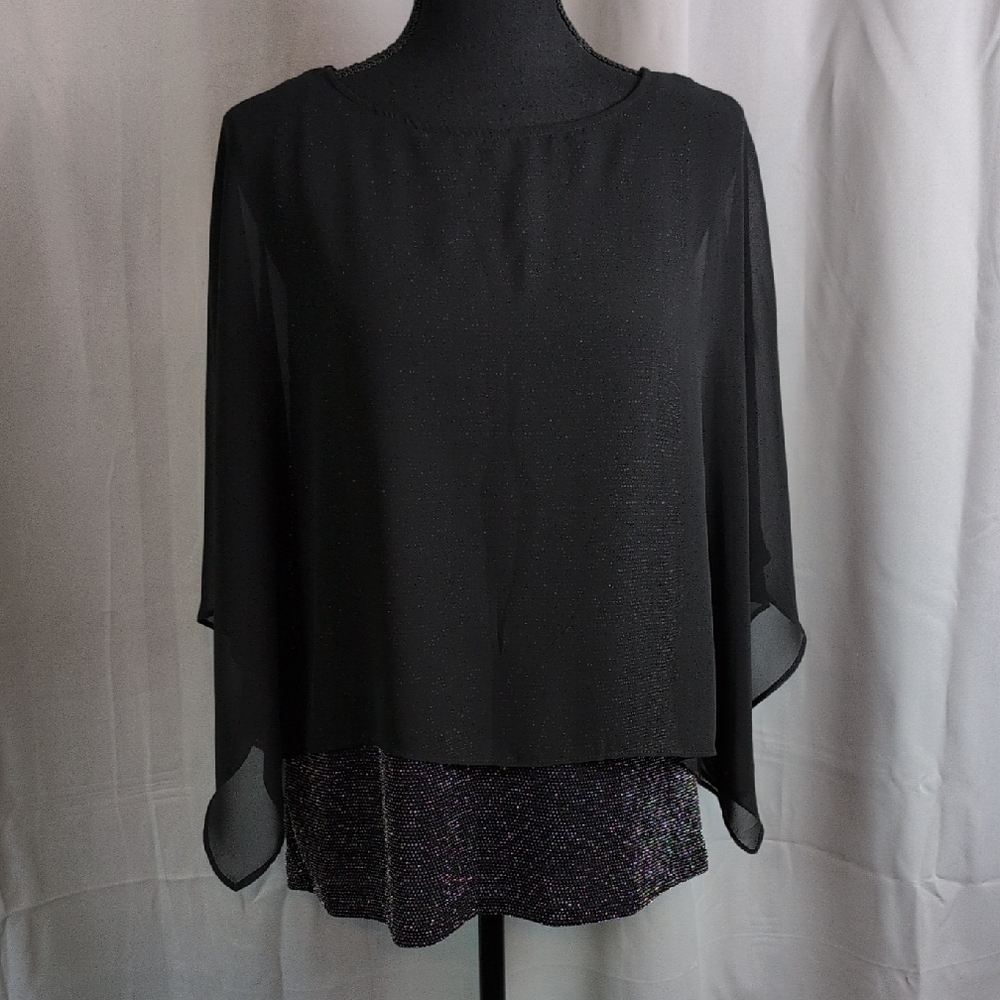 Chico's Black Layered Asymmetrical 3/4 Sleeve Top